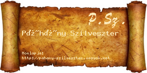 Páhány Szilveszter névjegykártya